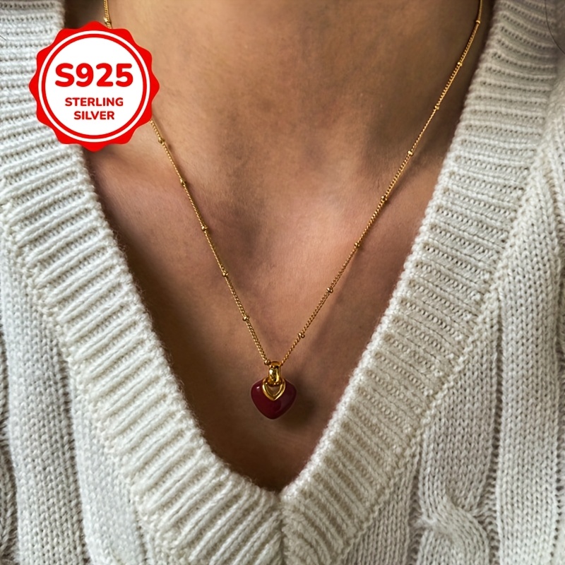 925 Silver Heart Pendant Necklace with Collarbone Chain